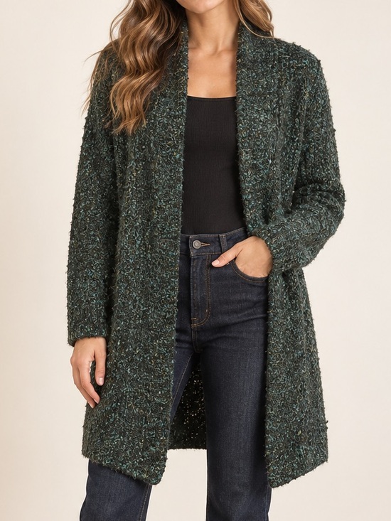 Black Tape_ Sweaters - Black Tape Emerald-Green Marbled Bouclé Longline Open Front Cardigan Size S